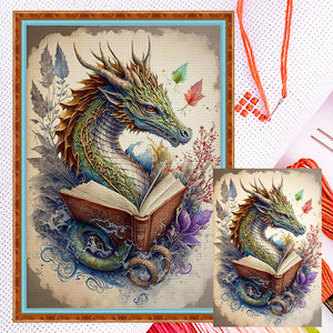 Retro Poster-Dragon Reading A Book - 11CT Counted Cross Stitch 40*60CM