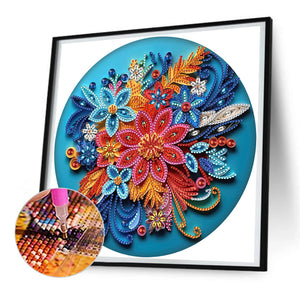 Blue Flower Quill Paper Painting 30*30CM(Canvas) Partial Special Shaped Drill Diamond Painting