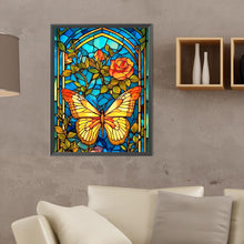 Load image into Gallery viewer, Glass Painting - Butterfly And Flower 30*40CM(Canvas) Full Round Drill Diamond Painting
