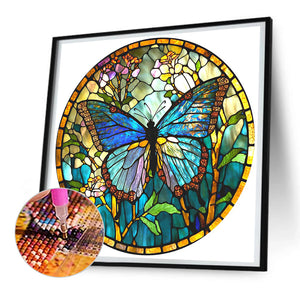 Glass Painting - Butterfly 30*30CM(Canvas) Full Round Drill Diamond Painting