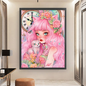 Girl And Cat - 45*60CM 11CT Stamped Cross Stitch