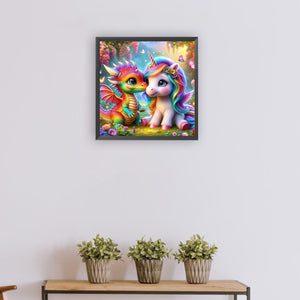 Rainbow Dragon And Rainbow Pony 30*30CM(Canvas) Full Round Drill Diamond Painting