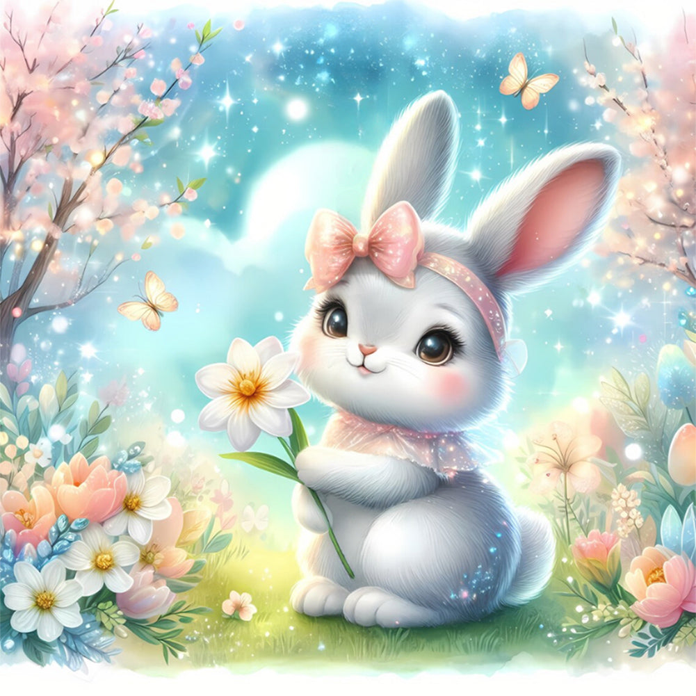 Flower And Rabbit 30*30CM(Canvas) Full Round Drill Diamond Painting