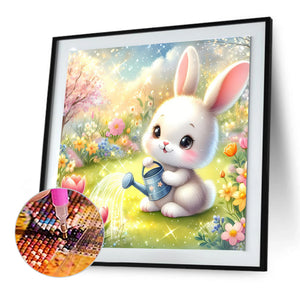 Rabbit Watering Flowers 30*30CM(Canvas) Full Round Drill Diamond Painting
