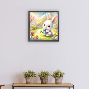 Rabbit Watering Flowers 30*30CM(Canvas) Full Round Drill Diamond Painting