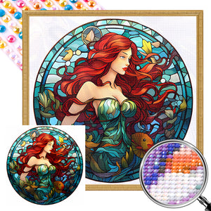 Glass Painting - Disney Princess-Mermaid Princess 40*40CM(Picture) Full AB Round Drill Diamond Painting