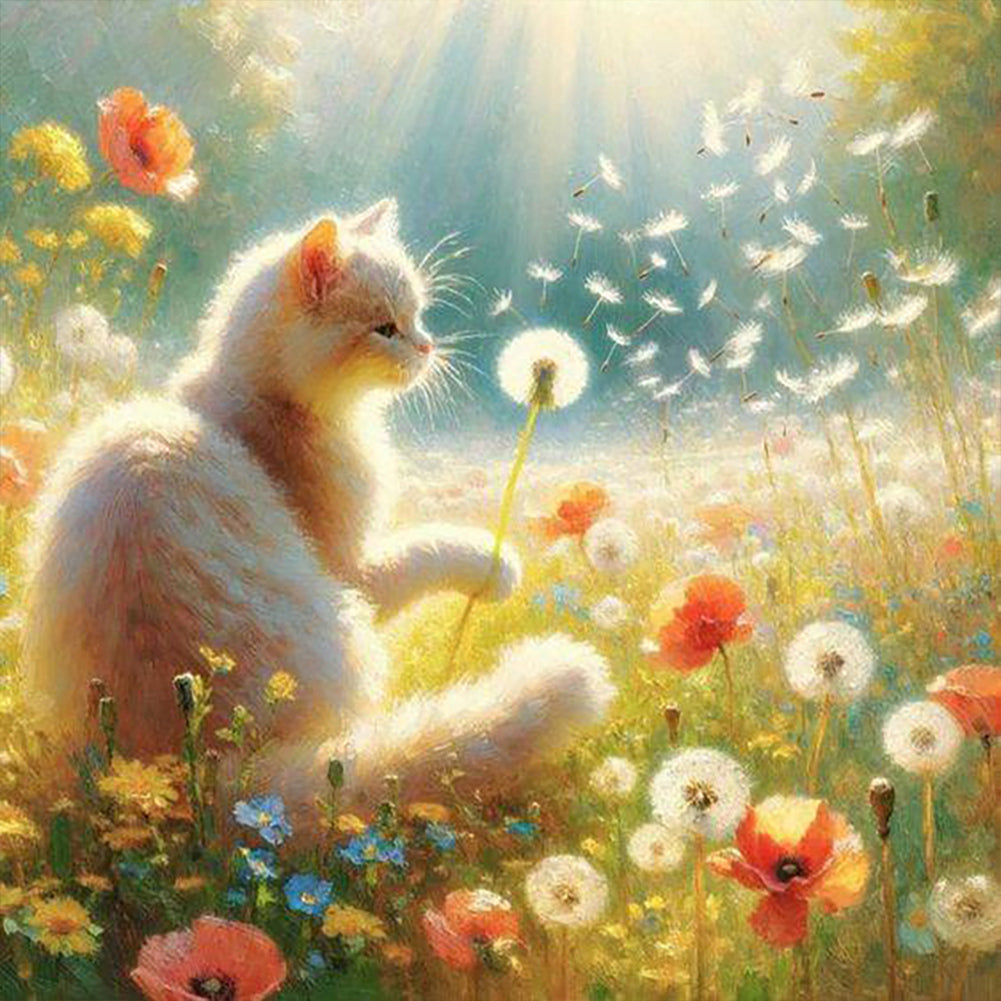 Cat Among Flowers In The Sun 30*30CM(Canvas) Full Round Drill Diamond Painting