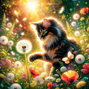 Dandelion And Cat 30*30CM(Canvas) Full Round Drill Diamond Painting