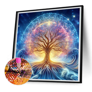 Beautiful Starry Sky Sacred Tree 30*30CM(Canvas) Full Round Drill Diamond Painting