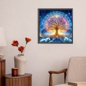 Beautiful Starry Sky Sacred Tree 30*30CM(Canvas) Full Round Drill Diamond Painting