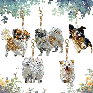 5 Pcs Double Sided Cute Dog Diamond Painting Keychain for Bag Charms Pendant
