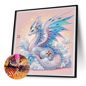 Colorful Feather Silver Dragon 30*30CM(Canvas) Partial Special Shaped Drill Diamond Painting