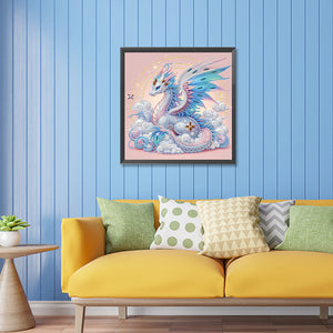 Colorful Feather Silver Dragon 30*30CM(Canvas) Partial Special Shaped Drill Diamond Painting