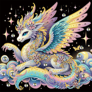Colorful Feather Golden Dragon 30*30CM(Canvas) Partial Special Shaped Drill Diamond Painting
