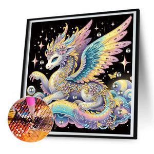 Colorful Feather Golden Dragon 30*30CM(Canvas) Partial Special Shaped Drill Diamond Painting