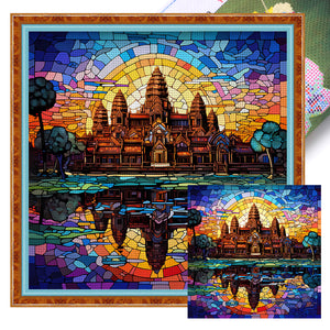 Glass Painting-Angkor Wat, Cambodia - 50*50CM 11CT Stamped Cross Stitch