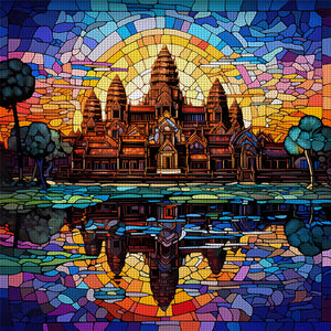 Glass Painting-Angkor Wat, Cambodia - 50*50CM 11CT Stamped Cross Stitch