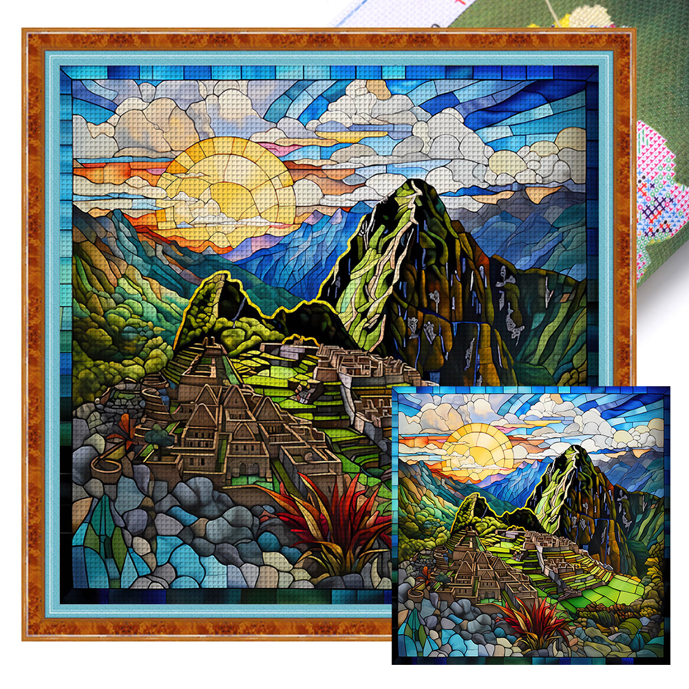 Glass Painting-Machu Picchu, Peru - 50*50CM 11CT Stamped Cross Stitch