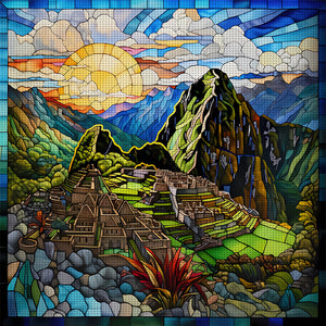Glass Painting-Machu Picchu, Peru - 50*50CM 11CT Stamped Cross Stitch
