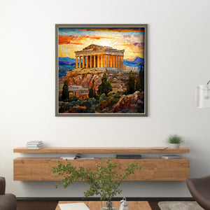 Glass Painting-Parthenon, Greece - 50*50CM 11CT Stamped Cross Stitch