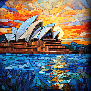 Glass Painting-Sydney Opera House - 50*50CM 11CT Stamped Cross Stitch