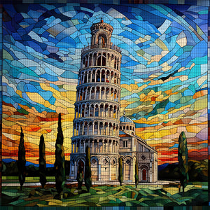Glass Painting-Leaning Tower Of Pisa, Italy - 50*50CM 11CT Stamped Cross Stitch