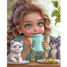 Load image into Gallery viewer, Girl With Two Cats 40*50CM(Canvas) Full Round Drill Diamond Painting

