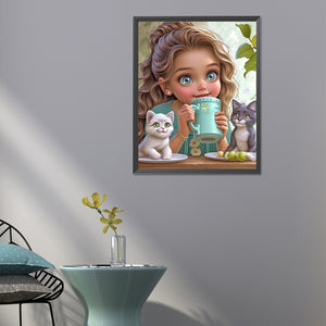 Girl With Two Cats 40*50CM(Canvas) Full Round Drill Diamond Painting