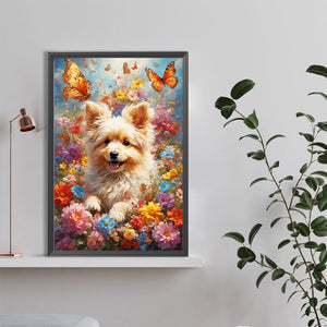 Flowers And Dogs 40*60CM(Canvas) Full Round Drill Diamond Painting
