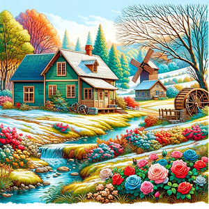 Pastoral House 30*30CM(Canvas) Full Round Drill Diamond Painting