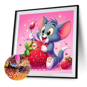 Strawberry Cat 30*30CM(Picture) Full AB Round Drill Diamond Painting