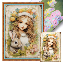 Load image into Gallery viewer, Retro Poster - Bunny And Girl - 40*60CM 11CT Stamped Cross Stitch
