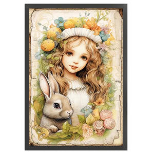 Retro Poster - Bunny And Girl - 40*60CM 11CT Stamped Cross Stitch