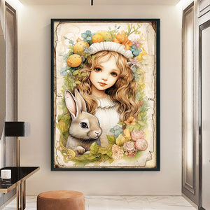 Retro Poster - Bunny And Girl - 40*60CM 11CT Stamped Cross Stitch