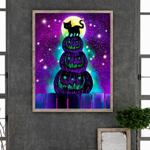 Pumpkin Lantern And Black Cat 40*50CM(Canvas) Full Round Drill Diamond Painting