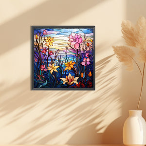 Glass Painting Colorful Flowers 30*30CM(Canvas) Full Round Drill Diamond Painting