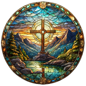 Cross Nature Landscape Glass Painting 30*30CM(Canvas) Full Round Drill Diamond Painting