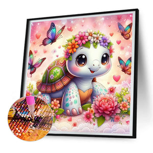 Butterfly And Cute Little Tortoise 30*30CM(Canvas) Full Round Drill Diamond Painting