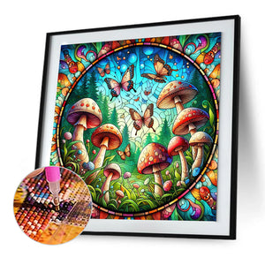 Glass Wind Butterfly Mushroom 30*30CM(Canvas) Full Round Drill Diamond Painting