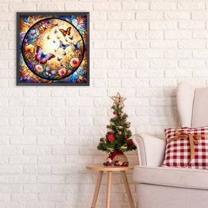 Glass Wind Butterfly Bush 30*30CM(Canvas) Full Round Drill Diamond Painting