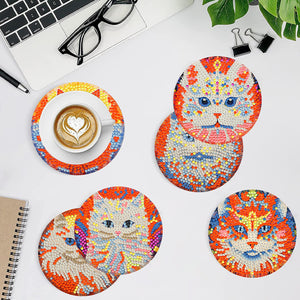 6/8 Pcs Diamond Art Coasters Art Flower Cat Egg Heart Coasters Kit with Holder