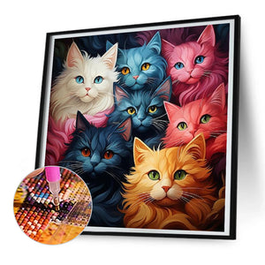 Multi Color Cat 30*30CM(Canvas) Full Round Drill Diamond Painting