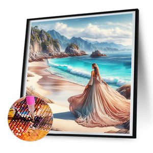 Beach Waves Girl 30*30CM(Canvas) Full Round Drill Diamond Painting