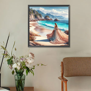 Beach Waves Girl 30*30CM(Canvas) Full Round Drill Diamond Painting