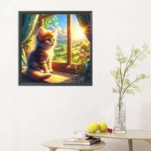 Load image into Gallery viewer, Glowing Cat By The Window 30*30CM(Canvas) Full Round Drill Diamond Painting

