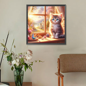 Glowing Cat By The Window 30*30CM(Canvas) Full Round Drill Diamond Painting