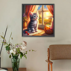 Glowing Cat By The Window 30*30CM(Canvas) Full Round Drill Diamond Painting