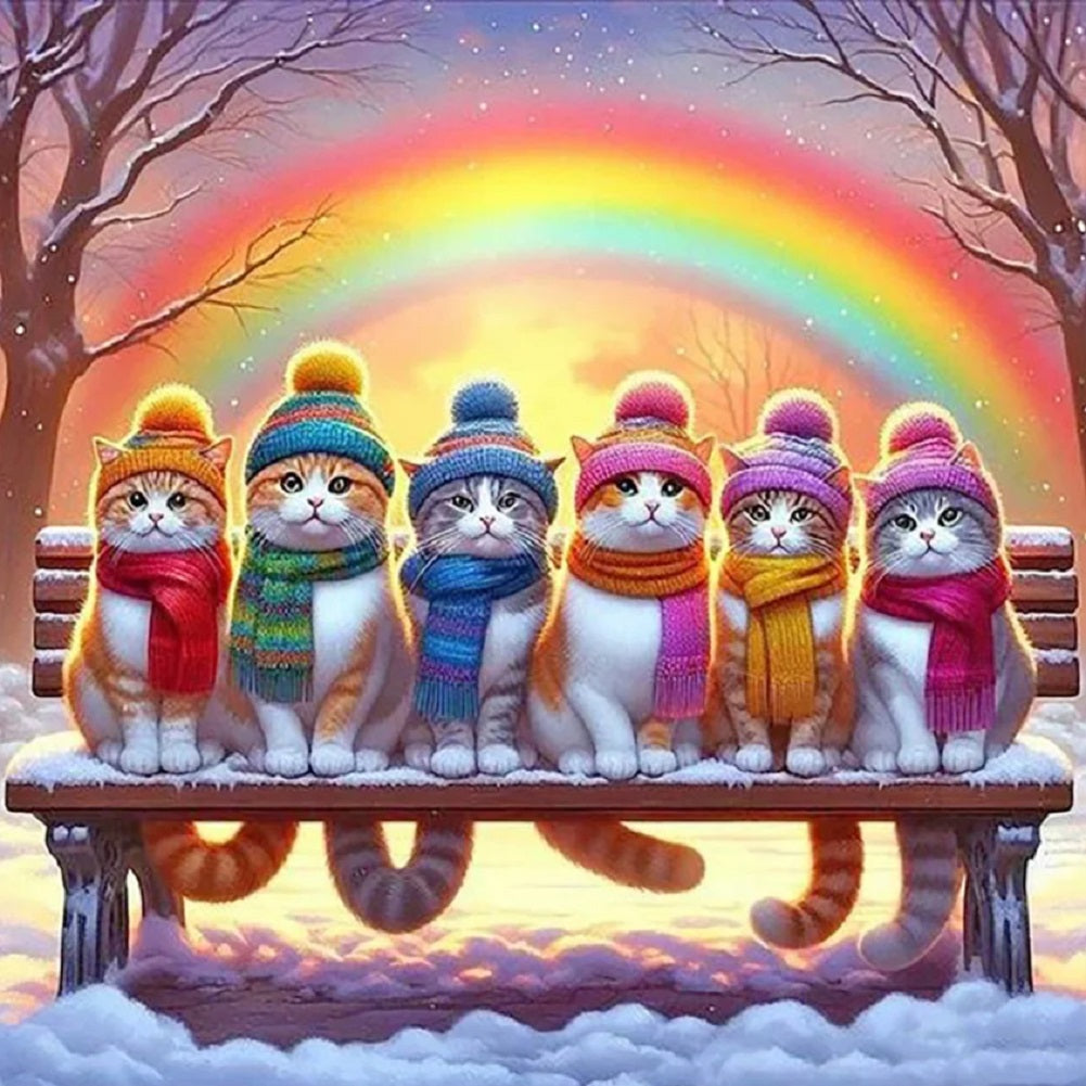 Rainbow And Six Cats 50*50CM(Canvas) Full Round Drill Diamond Painting