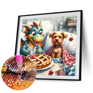 Dragon And Yorkshire Terrier 40*40CM(Canvas) Full Round Drill Diamond Painting