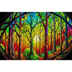Glass Painting Forest 60*40CM(Canvas) Full Round Drill Diamond Painting